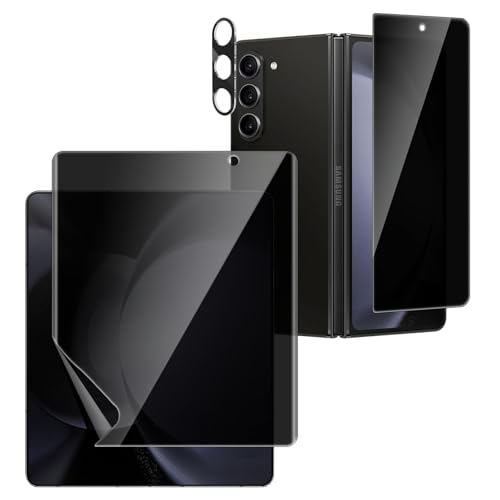 [1 Set] for Samsung Galaxy Z Fold 6 Privacy Screen Protector, Inner Anti-Spy Screen TPU Flexible Film + Back Privacy Glass Screen Protector Tempered Glass + Camera Lens Protector, Case Friendly - size: Galaxy Z Fold 6