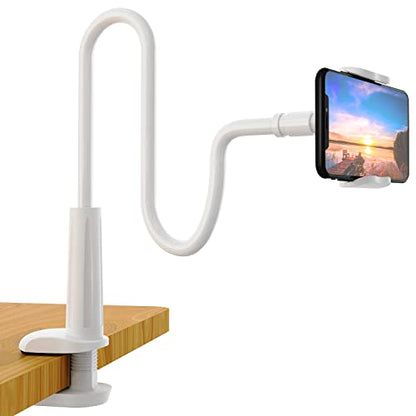Phone Holder Bed Gooseneck Mount - Flexible Arm 360 Mount Clip Adjustable Bracket Clamp Stand Compatible with Cell Phone 11 Pro XS Max XR X 8 7 6 Plus 5 4, Samsung S10 S9 S8 for Bedroom Desk - color: White