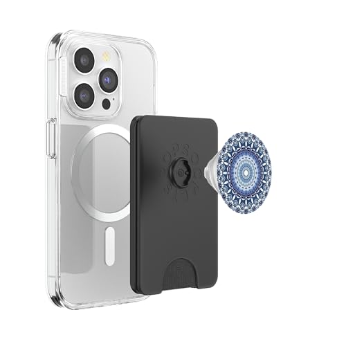 Cell Phone Pop Out Button Holder Mandala Floral Sky Blue PopSockets PopGrip: Swappable Grip for Phones & Tablets PopSockets PopWallet for MagSafe - style: Magnetic PopWallet