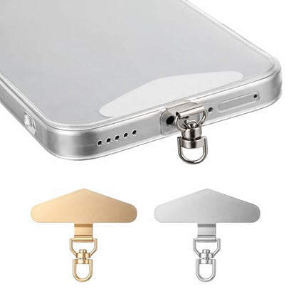 2 Pack Phone Tether Tab Heavy Duty 360, Metal Phone Lanyard Tab Phones Lanyard Patch with Universal Cellphone Strap Tabs for Phones Wrist Crossbody Strap, Silver, Gold