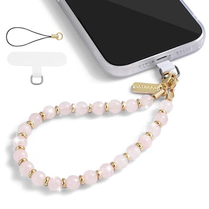 TiMOVO Beaded Phone Wrist Strap, Detachable Lanyard Charm with Tether Tab for CellPhone Case - color: Rose Quartz