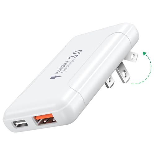 Slim Flat USB C Wall Plug, OKRAY 50W Ultra-Thin&Foldable Dual USB Charger - color: White - 1Pack