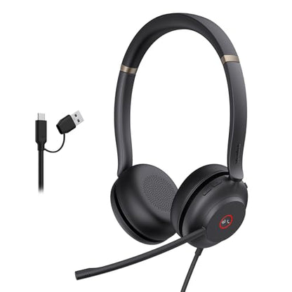 Yealink UH37 USB Headset with Noise Cancelling Mic Wired Headphone for PC - color: UH37 USB-C/A, size: Dual-Ear (Teams)
