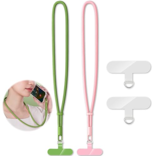 KITANIS 2 Pack Phone Lanyard,2×Phone Neck Strap,4×Tether Tabs,Universal Cell Phone Multifuctional Patch Polyester Lanyards,Cell Phone Lanyards for Women and Men(pink+green) - color: Pink+green, size: 16.9''Neck Strap