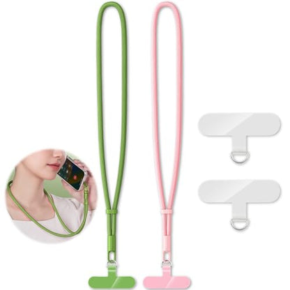 KITANIS 2 Pack Phone Lanyard,2×Phone Neck Strap,4×Tether Tabs,Universal Cell Phone Multifuctional Patch Polyester Lanyards,Cell Phone Lanyards for Women and Men(pink+green) - color: Pink+green, size: 16.9''Neck Strap