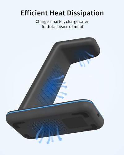 Wireless Charger for iPhone Charging Station: 3 in 1 Phone Charger Stand for iPhone 17/16/15/14/13/12/11/SE/X Pro Max Plus - Apple Watch 11/10/9/Ultra 2/8/SE/7/6/5 - AirPods 4/Pro 2/3 - color: Black