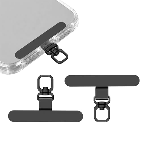 2 Pack Stainless Steel Phone Tether Tabs - Sturdy Universal Lanyard Patches for Phone Cases, 360° Rotatable Metal Phone Lanyard Tab, Anti-Loss & Prevent Phone from Falling（Black） - color: Black