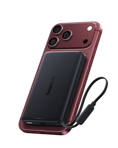 Baseus Picogo AM52 MagSafe Power Bank, Qi2.2 25W 10,000mAh Magnetic Portable Charger, 0.6" Slim Built-in 45W USB-C Cable, Fast Charging Battery Pack for iPhone Duo/18 Pro Max/17/16/15/14/13/12 Only - color: Deep Black