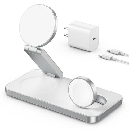 VBA 3 in 1 Wireless Charging Station for Apple MagSafe Charger,Foldable Fast Charging Magnetic Wireless Charger Stand,Travel Charger for iPhone 17 Air 16 15 14 13 12,Apple Watch,AirPods Pro(White) - color: White