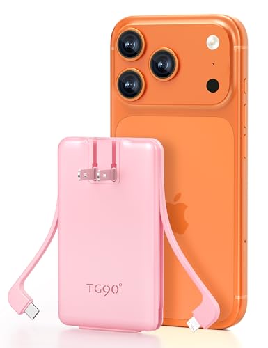 TG90° 5000mah Ultra Slim Power Bank Built-in AC Plug & 2 Cables,Pink - color: Pink