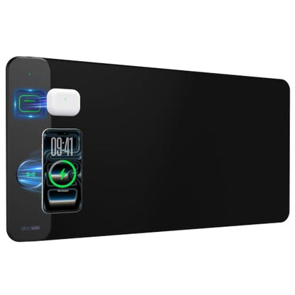 Magnetic Wireless Charging Mouse Pad, 31.5"x15.8" Large Desk Mat - color: Black