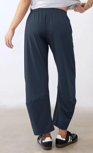 Womens Barrel Travel Pants Elastic Waist Baggy Ankle Pants with Pockets - color: Stretchy-blue, size: X-Small