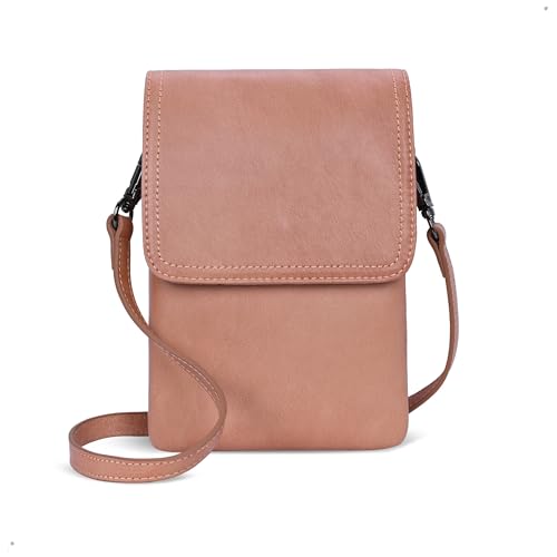 Iswee Rfid Blocking Small Crossbody Bag for Women Travel Classic Style | Genuine Leather,Adjustable Shoulder Strap,Fits 6.9" Phone,Anti-Theft Purse,Perfect for Daily Use and Weekend Travel - color: Pink