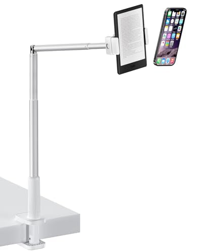 Viozon Tablet Holder Stand, Phone/Kindle Holder with Flexible Aluminum Alloy Long Arm, C Clamp for Headboard Bedside&Table, Compatible with 3.5-11" iPad,Kindle, iPhone 15 14 Plus/Pro Max,W