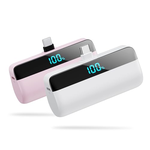 [2-Pack]Mini Portable Charger for iPhone 17/16/15,Upgraded 5500mAh PD Fast Charging USB C Power Bank,Travel Essentials Battery Pack for iPhone 17/17 Pro Max/Air/16/15 Series Galaxy Android-Pink+White - color: Pink+White