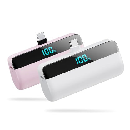 [2-Pack]Mini Portable Charger for iPhone 17/16/15,Upgraded 5500mAh PD Fast Charging USB C Power Bank,Travel Essentials Battery Pack for iPhone 17/17 Pro Max/Air/16/15 Series Galaxy Android-Pink+White - color: Pink+White