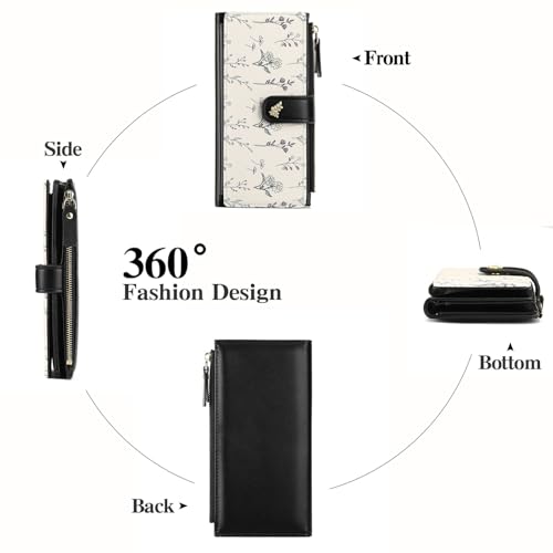 GAEKEAO Womens Wallet RFID Blocking Trifold Large Capacity Ladies Vegan Leather Wallet Floral Multi Card Holder Organizer - color: Y01-Khaki