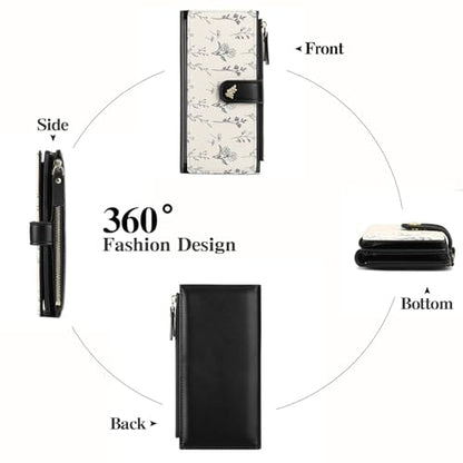 GAEKEAO Womens Wallet RFID Blocking Trifold Large Capacity Ladies Vegan Leather Wallet Floral Multi Card Holder Organizer - color: Y01-Khaki