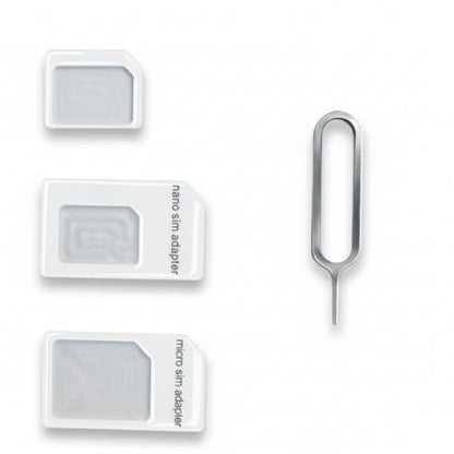 SIM Card Adapter, 4-in-1 SIM Converter Kit Nano/Micro/Standard with Tray Eject Pin - 1 Pack,White