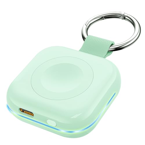 HUOTO for Portable Apple Watch Charger, Mini Purse Keychain 1200mAh iWatch Charger Power Bank Wireless Battery Pack Travel Smart Watch Chargers for Apple Watch Series 11 10 9 8 7 6 5 4 3 2 SE Ultra 2 - color: Green