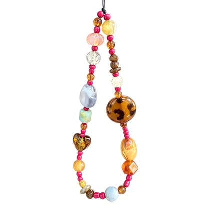 Cute Beaded Camera Wrist Strap for Phone, Digital Camera Charm Lanyard, Pearl Beaded Chain for Bag Keychain Gift - color: Leopard