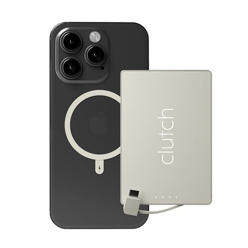 Clutch - Pro USB-C Portable Charger - Compatible with iPhone 15, 16, 17 & Android Devices - Power Bank Magnetic Battery - TSA Travel Approved - USB Rechargeable - Built-in Cable - 5000 mAh - 3.7oz - color: Ivory