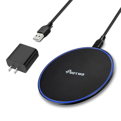 Pocxwa 15W Wireless Charger Compatible with iPhone 15 Pro Max 14 13 12 11 XS XR X, Samsung Galaxy S24 S23 S22 S21 S20 S10 S9 S8, Note 20, LG V60 G8 ThinQ Fast Wireless Charging Pad with QC3.0 Adapter