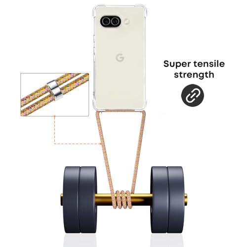 for Google Pixel 9a Lanyard Case Clear Adjustable Neck Shoulder Crossbody Strap Mobile Cover Transparent Durable Soft Cover Women Shockproof Protective Phone Case for Pixel 9a - Rainbow - size: for Google pixel 9a