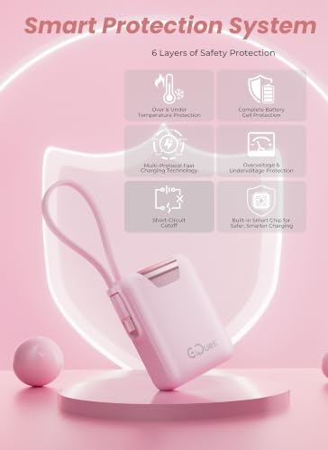 M1 Mini Portable Charger, 10000mAh Ultra-Compact Power Bank, 22.5W PD Fast Charging, Tpye-C Built-in Cable, Small External Battery Pack for iPhone, Samsung, Android iPad (Pink) - color: Pink