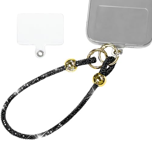 Luxury Diamond Phone Wrist Strap with Tether Tab & Pad (Z-Black) - color: Black, size: Classic