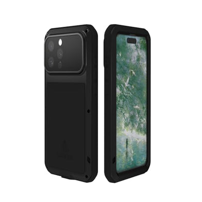 LOVE MEI Military Rugged Case for iPhone 16 Pro Max, with Tempered Glass Screen Protector, Shockproof Dustproof Scratch Proof Hybrid Metal and Silicone Gel Heavy Duty Full Body Cover Black - color: Black