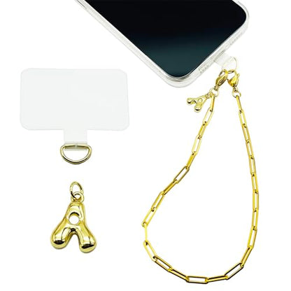 Phone Wrist Strap Metal Phone Chain Wristlet Strap Detachable Cellphone Lanyard Wrist with Tether Tab - color: 06_gold Letter a