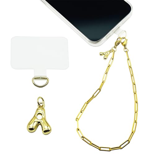 Phone Wrist Strap Metal Phone Chain Wristlet Strap Detachable Cellphone Lanyard Wrist with Tether Tab - color: 06_gold Letter a