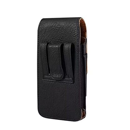 Cell Phone Belt Clip Holster Leather Men, Cell Phone Waist Bag with Card Holder, Vertical Leather Smartphone Pouch with Belt Loop Carry Case Travel Outdoor Camping Phone Belt Holder Wallet Fanny Pack - color: Black, size: 5.2 INCH