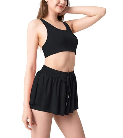 YLDUJ AMUM Womens Flowy Shorts with Pockets - color: Solid Black, size: X-Small