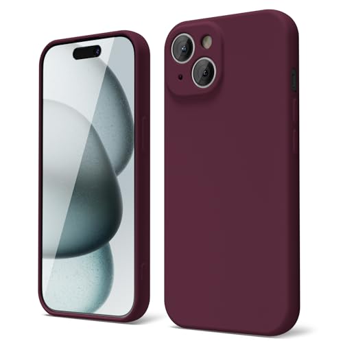 oakxco for iPhone 15 Phone Case Liquid Silicone, Cute Thin Slim Grip Soft Rubber Gel for Women Men, Smooth Matte TPU Plain Solid Color Girly Simple Case with Camera Cover Protection, Burgundy Maroon - color: Burgundy, size: 15