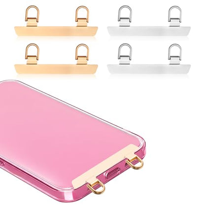 4 PCS Metal Phone Tether Tab, Tether Tabs for Cell Phone, Two Hanging Ring Phones Lanyard Tab, Anti-Scratch Lanyard Patch for Full Phones Cases