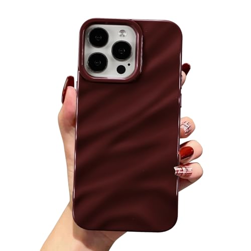 QLTYPRI Compatible with iPhone 12 Pro Max Case, Cute Wave Water Ripple Pattern Case for Girls Women, Slim Satin Glossy Soft Silicone TPU Bumper Shockproof Protective Phone Cover - Wine Red - color: Wine Red, size: iPhone 12 Pro Max