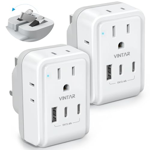 VINTAR 2 Pack Type G Adapter for Travel, 5 in 1 Foldable UK Power Adaptor - style: Type G - UK Ireland