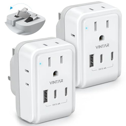 VINTAR 2 Pack Type G Adapter for Travel, 5 in 1 Foldable UK Power Adaptor - style: Type G - UK Ireland