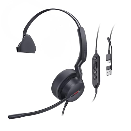 Yealink UH44 USB Headset, Teams Certified, 2 Mics, USB-C/A,in-Line Controls