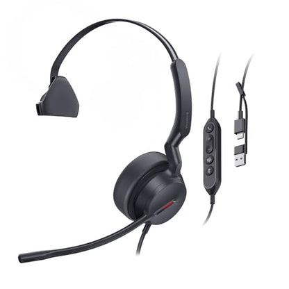 Yealink UH44 USB Headset, Teams Certified, 2 Mics, USB-C/A,in-Line Controls