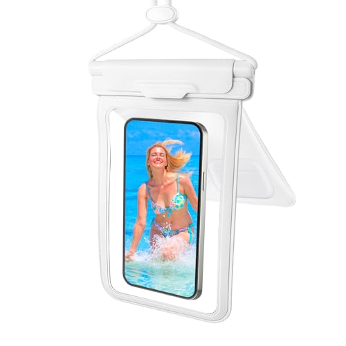 Wokyo Waterproof Phone Pouch with Dual Storage Compartments, Premium IPX8 Certified Cell Phone Dry Bag Holds Devices Up to 7.5in Includes Detachable Neck Strap for Boating Beach Day Trips White - color: White