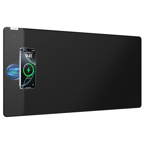 Magnetic Wireless Charging Mouse Pad, 31.5"x15.8" Large Desk Mat - color: Black-31.5"x15.8"-Mag