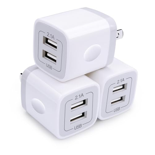 Wall Charger,USB Brick 3Pack 2.1A/5V Dual Port USB Plug Charger Cube Power - color: White