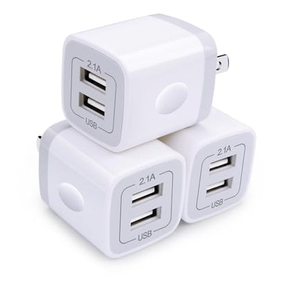 Wall Charger,USB Brick 3Pack 2.1A/5V Dual Port USB Plug Charger Cube Power - color: White