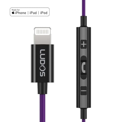LUDOS Ultra iPhone Wired Headphones Earbuds Earphones with Lightning Connector Apple MFi Certified, 5 Years Warranty, for iPhone 14 13 12 11 Pro Max X XS XR 8 7 Plus with Microphone Control - Purple - color: Purple, style: Lightning