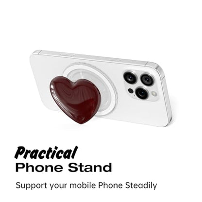 Svanove Heart Magnetic Phone Grip Compatible with Magsafe Phone Grip Holder, Cute Collapsible Glass Grips Stand Kickstand for iPhone Samsung, 3D Crystal Glitter Love Mag Safe Holder, Burgundy Maroon - color: Burgundy, style: Magnetic
