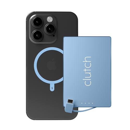 Clutch - Pro USB-C Portable Charger - Compatible with iPhone 15, 16, 17 & Android Devices - Power Bank Magnetic Battery - TSA Travel Approved - USB Rechargeable - Built-in Cable - 5000 mAh - 3.7oz - color: Baby Blue