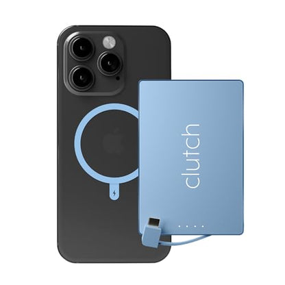 Clutch - Pro USB-C Portable Charger - Compatible with iPhone 15, 16, 17 & Android Devices - Power Bank Magnetic Battery - TSA Travel Approved - USB Rechargeable - Built-in Cable - 5000 mAh - 3.7oz - color: Baby Blue